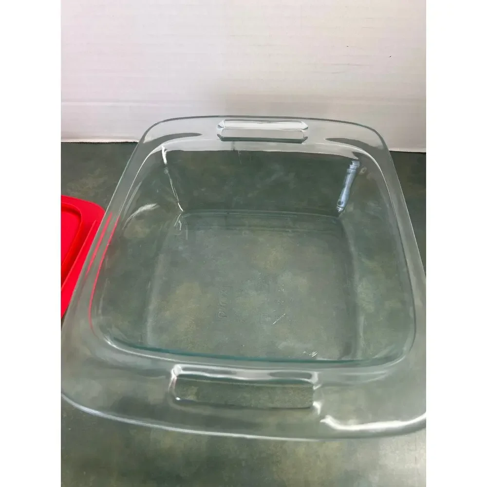 Pyrex 8x8 Glass Baking Dish C-222 w/ Red Lid 2 Qt USA Oven Safe Food Storage